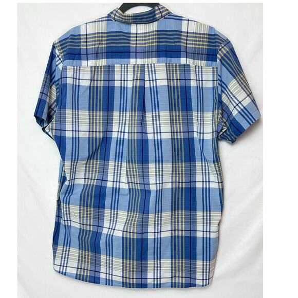 Patagonia Men's Blue LARGE Tan Plaid Short Sleeve Button Up Casual Outdoor Shirt - Picture 2 of 6